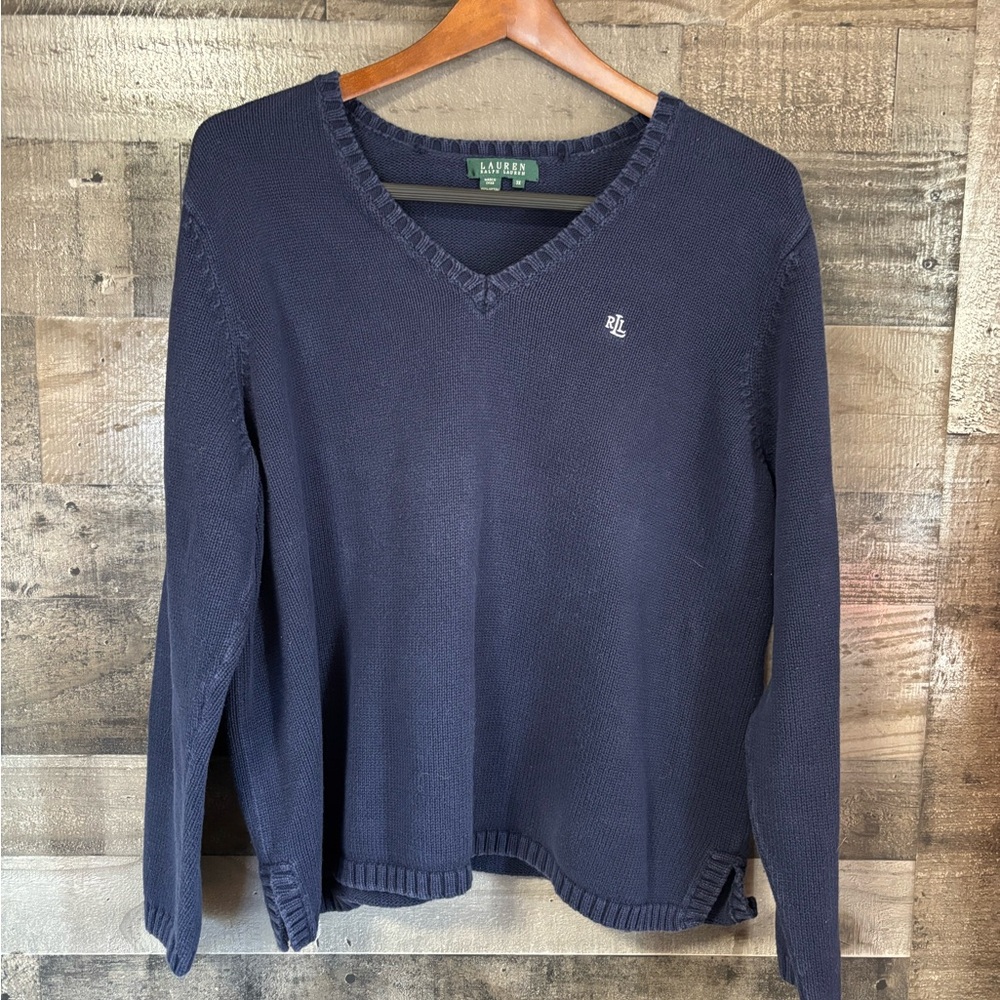 Lauren Ralph Lauren Dark Navy V-Neck 100% Cotton Sweater Plus size 3X